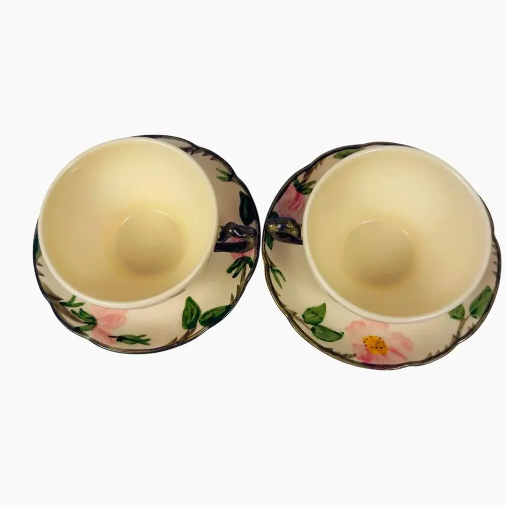 Franciscan Earthenware Desert Rose Set of 2 Tea Cups & Saucers USA